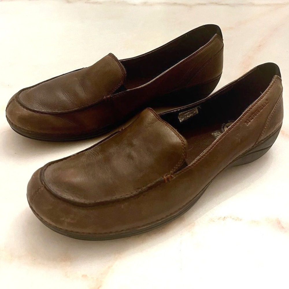 Merrell Parma Brown‎ Leather Slip On Comfort Loafers Womens Size 10 Walking